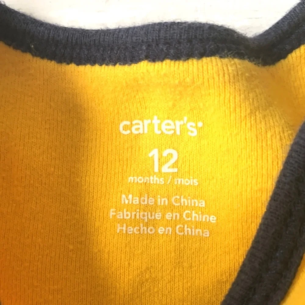 Carters 12m Boys Outfit Navy Blue Pants Dirt Magnet Yellow Onesie Baby Kids